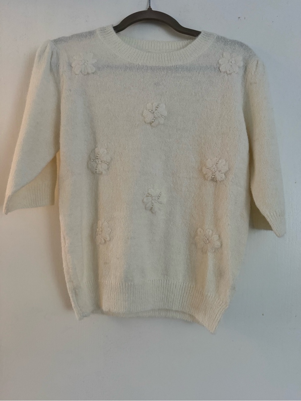 POL Cream Floral Applique Crewneck Sweater